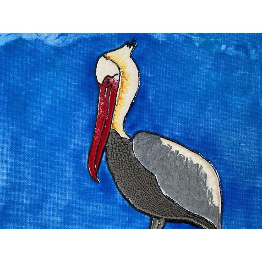 Pelican Gaze Original Art Mixed Media Liquid Oil Paint Artwork 11x14in on Canvas